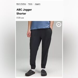 Men’s Lululemon ABC joggers-Shorter; 28 inch length